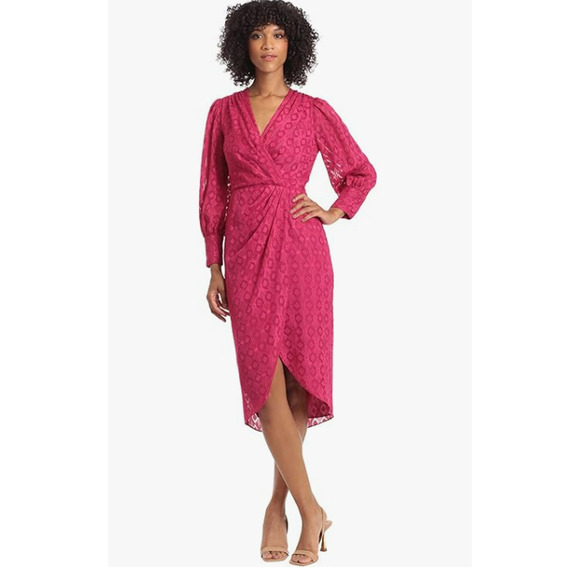 Maggy London Dress Women Plus Size V-Neck Surplus Bodice Faux Wrap High Low 18 W - Picture 1 of 13